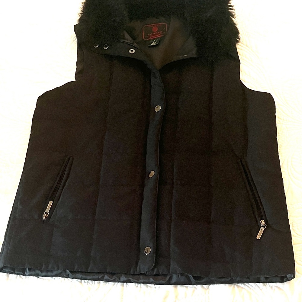 Ralph Lauren Black Fur-Trimmed Vest -Medium